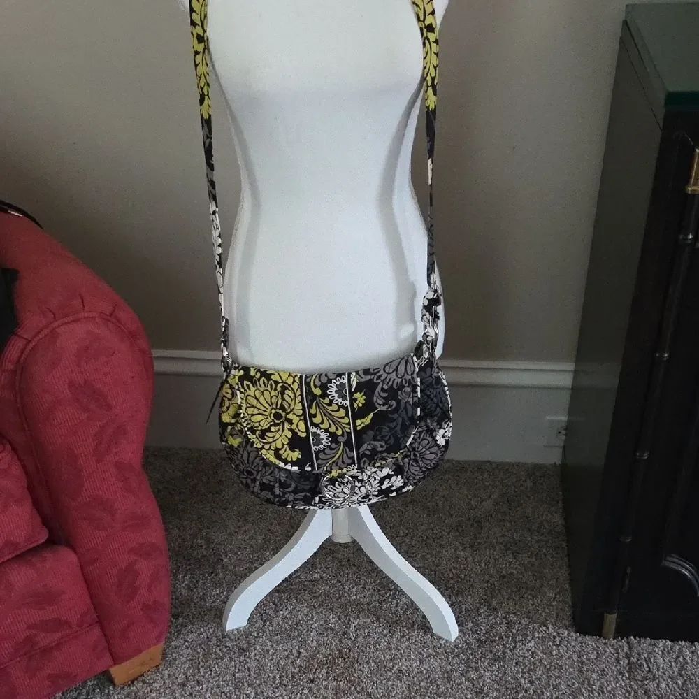 Floral Quilted Crossbody Bag - Black, Yellow, White